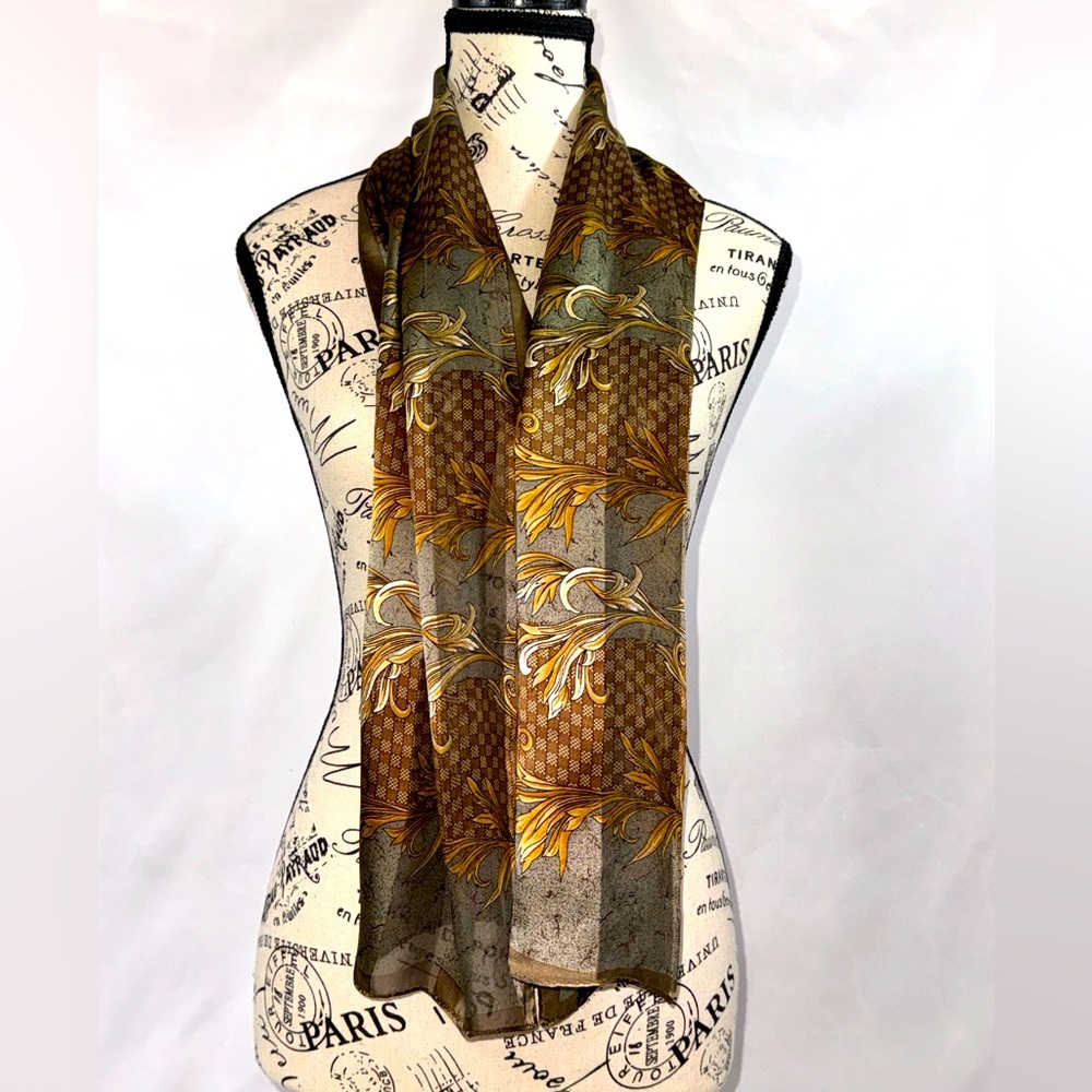 Gorgeous Brown and Yellow Silk Scarf